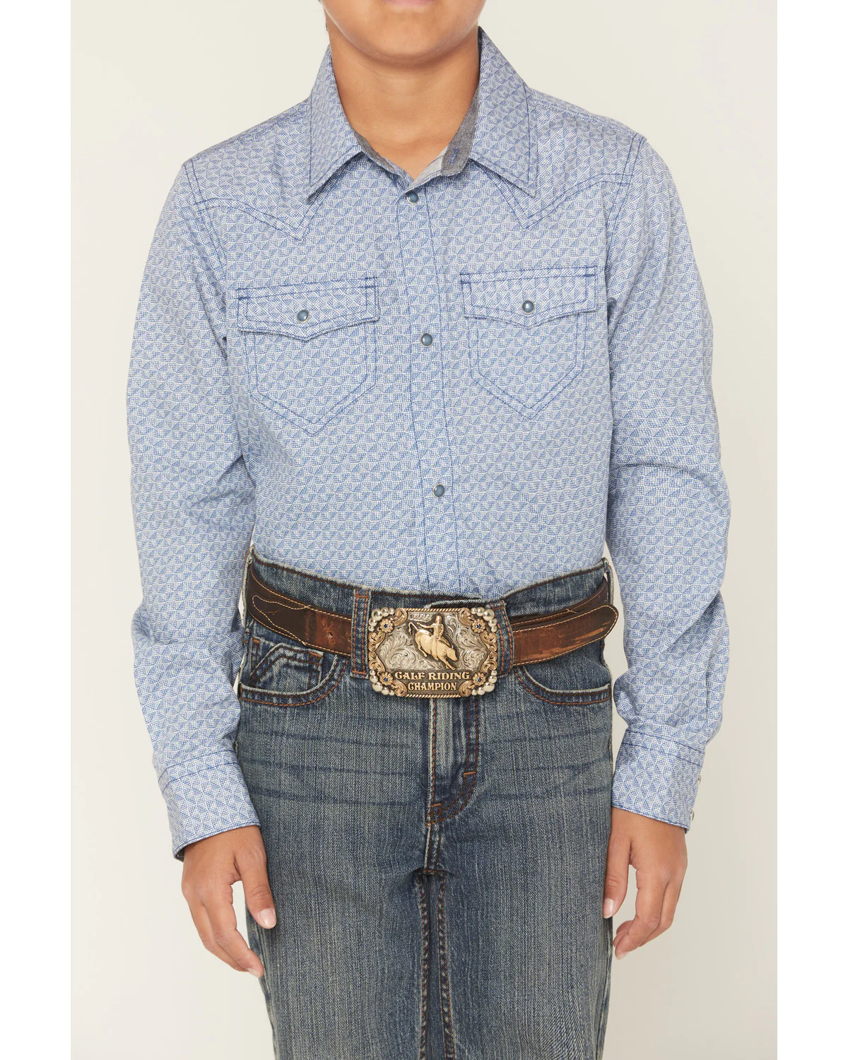 Cody James Boys' Coastal Cowboy Geo Print Long Sleeve Snap Western Shirt - Image 3