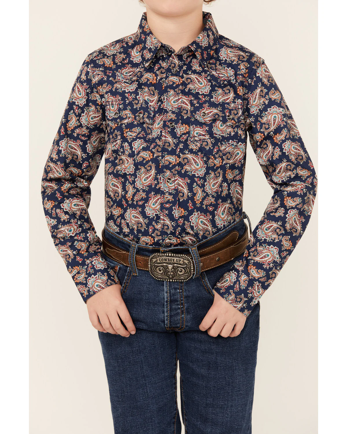 Cody James Boys' Grand Finale Paisley Print Long Sleeve Snap Western Shirt - Image 3
