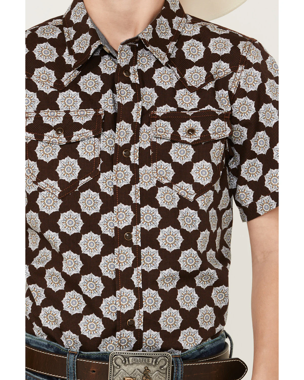 Cody James Boys' Medallion Print Short Sleeve Snap Western Shirt - Image 3