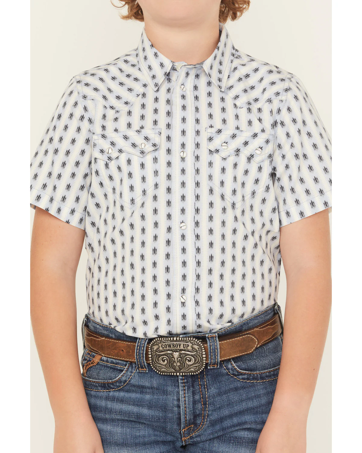 Cody James Boys' Outlaw Pass Striped Print Short Sleeve Snap Western Shirt - Image 3