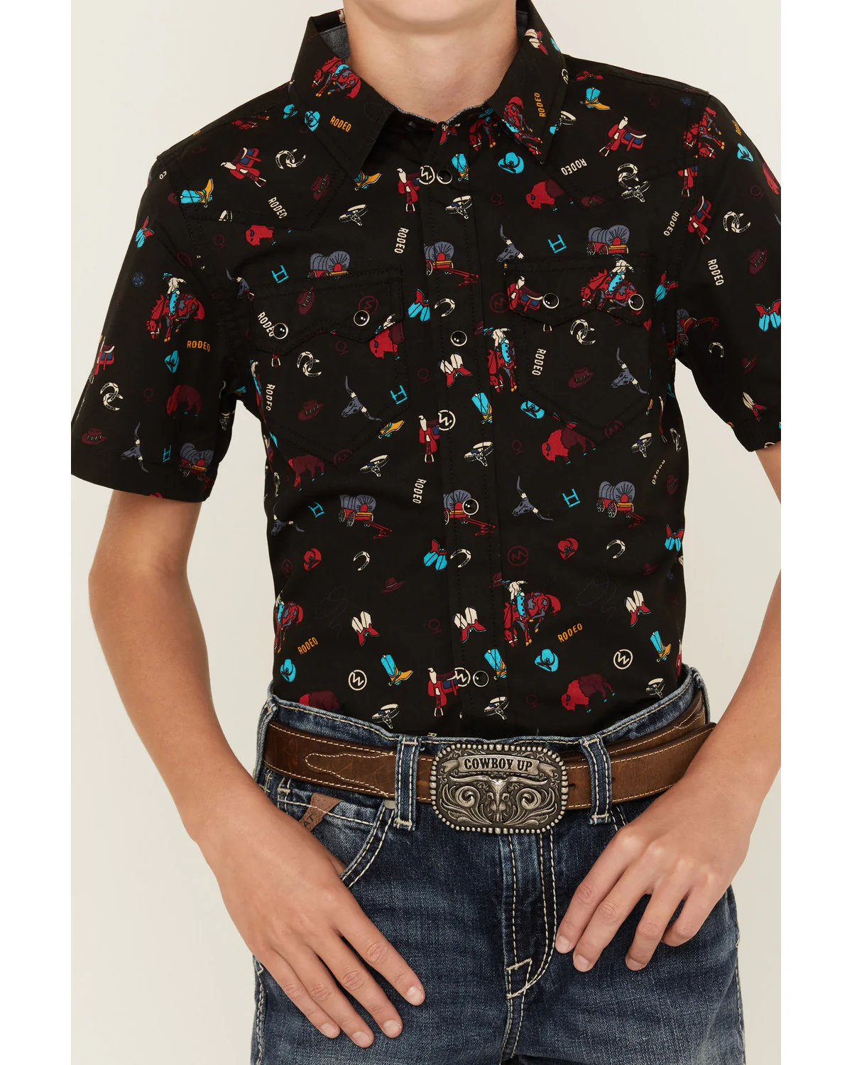 Cody James Boys' Sheriff Conversation Print Short Sleeve Snap Western Shirt - Image 3