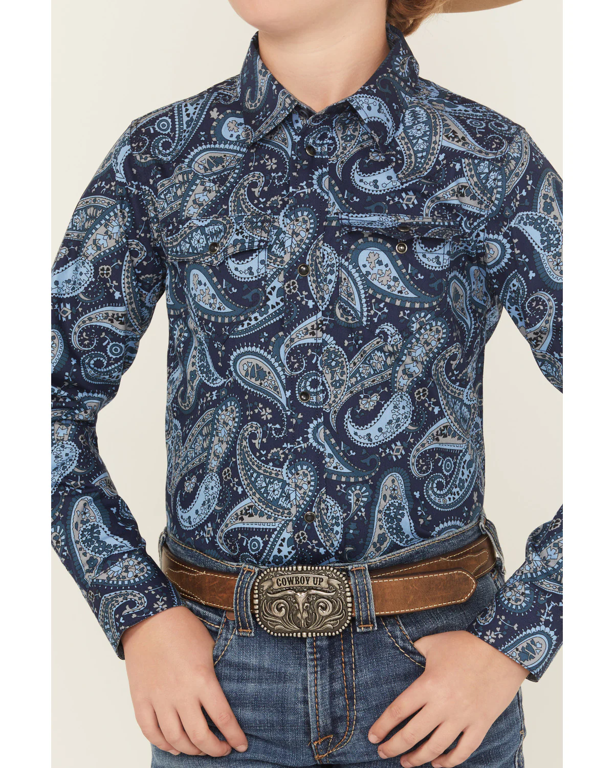 Cody James Boys' Westward Paisley Print Long Sleeve Snap Western Shirt - Image 3
