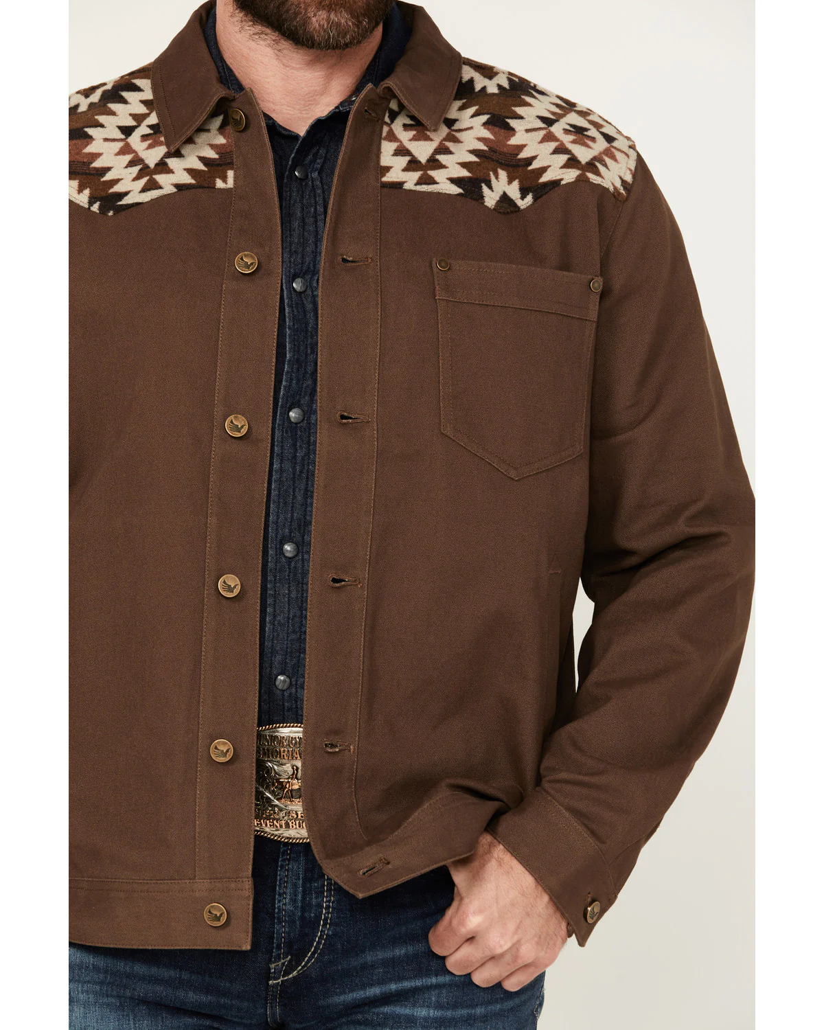 Cody James Men's Goldmine Southwestern Print Yoke Canvas Trucker Jacket - Image 3