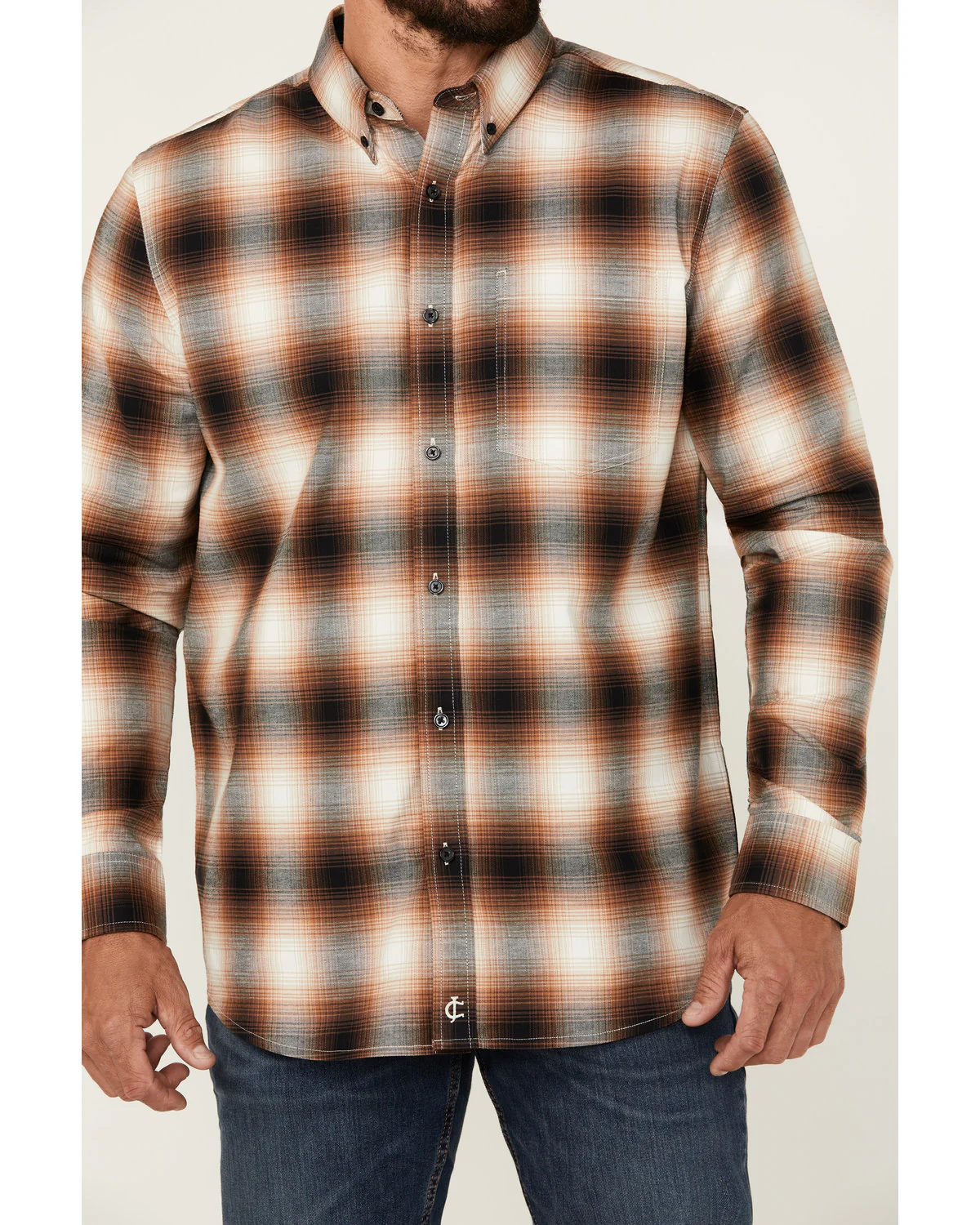 Cody James Men's Hombre Plaid Print Long Sleeve Button-Down Stretch Western Shirt - Image 3