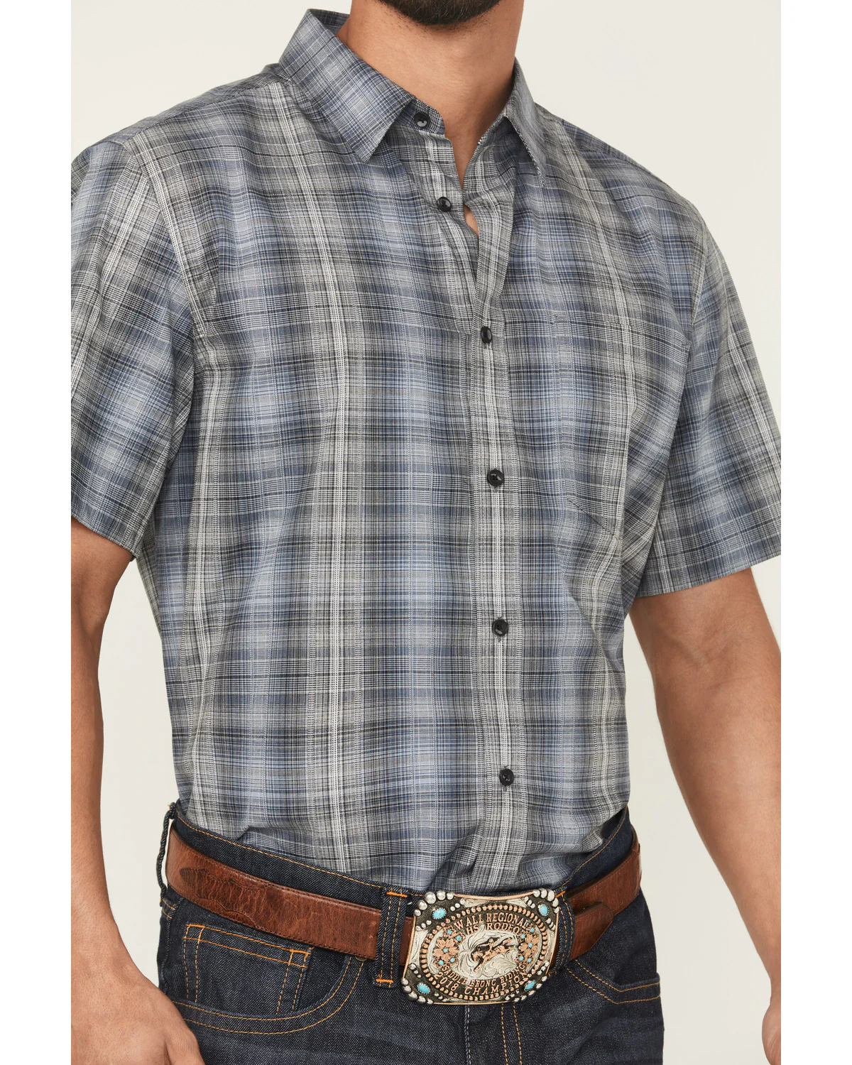 Cody James Men's Nevada Plaid Print Short Sleeve Button-Down Stretch Western Shirt - Image 3