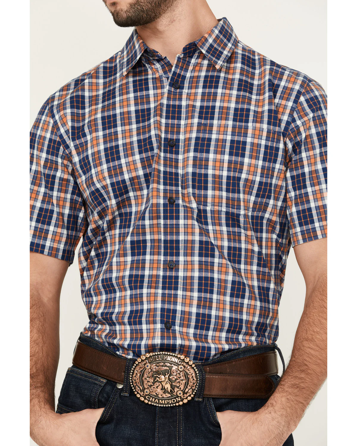 Cody James Men's Tequila Sunrise Plaid Print Short Sleeve Button-Down Stretch Western Shirt - Image 3